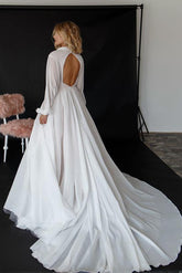 Ball Gown Long Sleeves Court Train Wedding Dress With Front Split